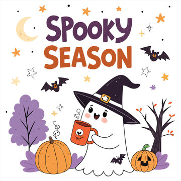 Spooky Season Cute Halloween Ghost Pumpkin Cartoon T-Shirt Design