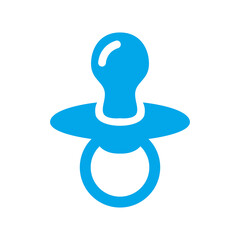 Baby Pacifier or Soother Icon, Flat Style, Blue Color