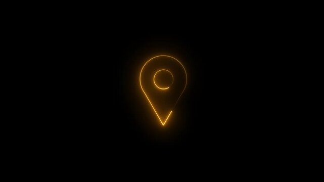 Neon blue glowing map pin icon on black background, location symbol, navigation concept.gps map pointer pulse animation.