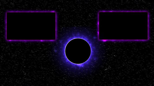 Futuristic Space YouTube End Screen Template with Neon Purple Video Frames and Subscribe Circle, Sci-Fi Starfield Background, Loopable 4K End Card Animation