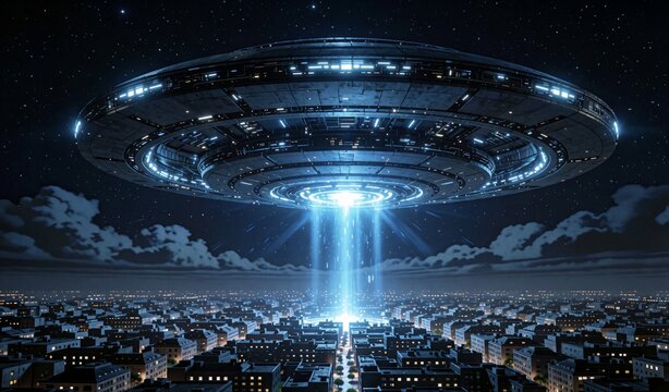 Futuristic Sci-Fi Cityscape Under Giant Orbital Space Station