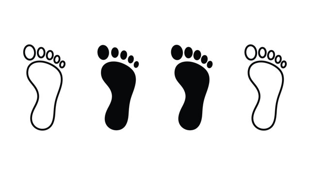 Set of human footprint icons with solid and outline vector style