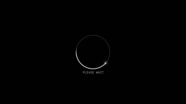 Minimal circular wait indicator visual bright segmented ring, soft white glow, and dark empty for loading loops, app interfaces, web delays, download scenes, progress screens, clean motion graphics.