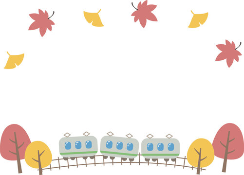 Autumn foliage train travel frame illustration