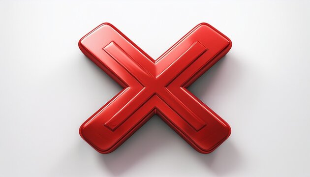 red x mark 3d symbol representing error delete wrong or a negative choice isolated on white background