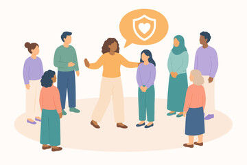 Obraz premium Ally speaking up for colleague speech bubble flat art