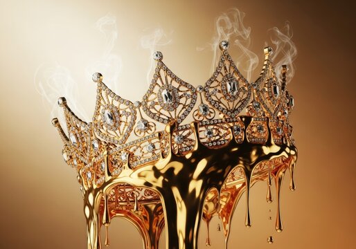 Golden crown melting with smoke and steam