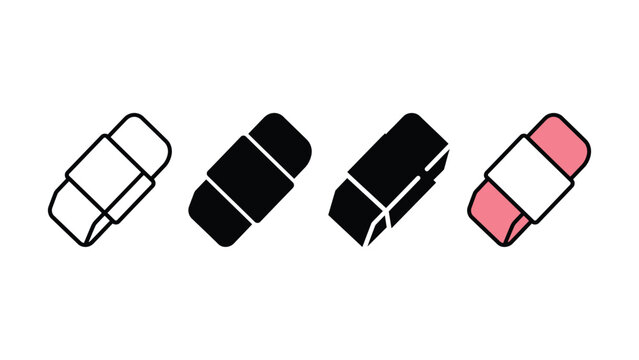 Set of four different eraser icons isolated on white background