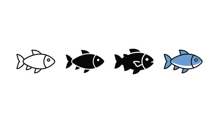 Fototapeta premium Set of four fish icons in various line and flat styles