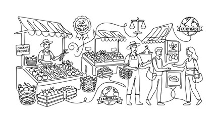 Obraz premium Farmers Market Scene: Organic Produce, Fair Trade, Local Commerce, Community Interaction