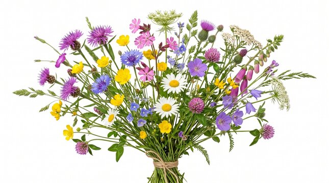 Wild flowers collection, set isolated on transparent white background