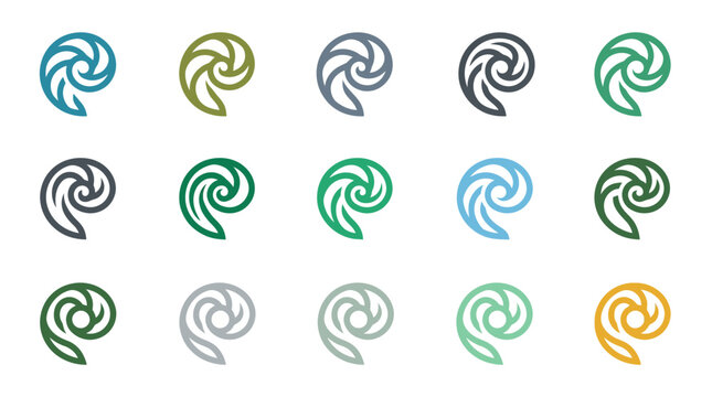 Spiral vortex logo icons in assorted color variations