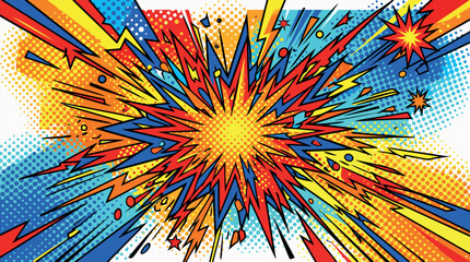 Comic Book Explosion Background with Pop Art Halftone Dots Lightning Rays and Starburst Elements for Superhero Graphic Layouts and Comic Strip Poster Designs © MstRAJIA