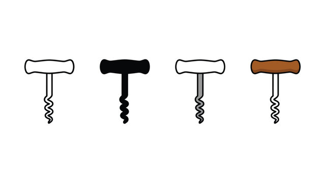 Four different colored wine bottle corkscrew opener tools on white background