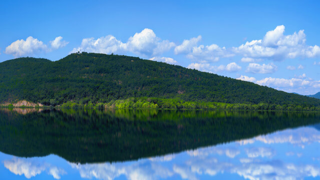 Lake Champlain New York late summer early autumn landscape with water reflection