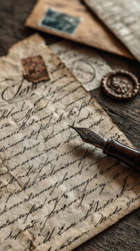 Close up of handwritten letter with elegant cursive calligraphy and vintage fountain pen rustic paper, evoking nostalgia and timeless communication