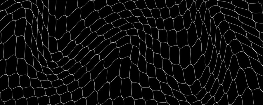 Fishing net seamless pattern. Soccer and football gates mesh. Fishnet texture. Basketball hoop and hockey net pattern. Sportswear texture. Chain link fence. Vector illustration on black background.