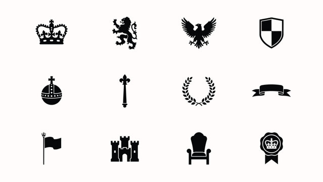 Elegant black and white iconic symbols collection with arranged neatly grid clear reference design use showcases refined assortment assortment twelve distinct