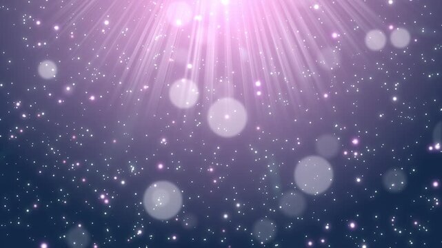 華やかなピンクパープルの背景に差し込む光と輝く粒子が舞うシームレスなループ動画素材 / Gorgeous pink purple background with glowing light rays and sparkling particles seamless loop video