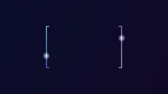 Dark background features two bright points enclosed within rectangular brackets. Minimalist design, simple composition, focus on luminosity.