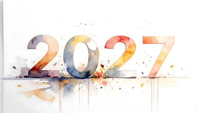 Celebrating the New Year 2027 with colorful illuminated numbers. Festive scene with glowing light effects and modern design.