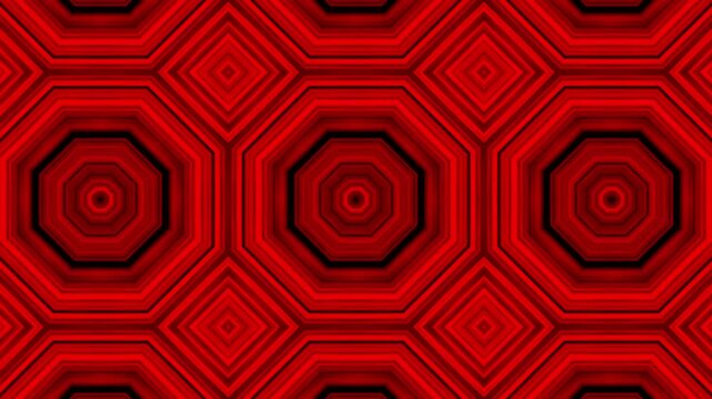  4K red Geometric Octagon Pattern Background - Seamless Loop Concentric Motion Graphic Abstract Violet Kaleidoscope VJ Loop - Neon red Diamond and Octagon Symmetrical Animation