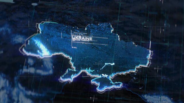 Modern map of Ukraine with futuristic HUD, topographic relief, geography
