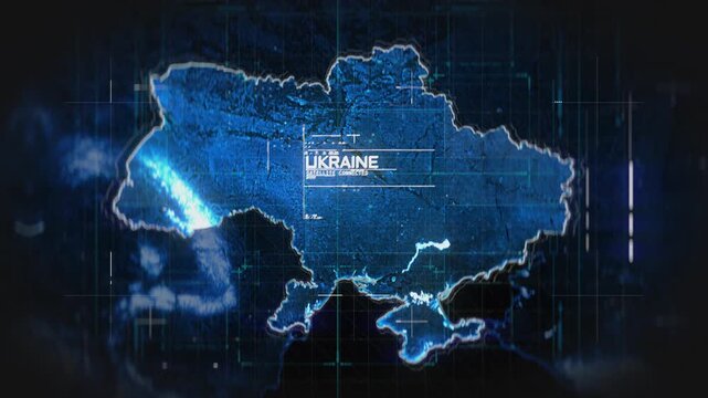 Map of Ukraine with modern HUD interface, geographical relief, visualization
