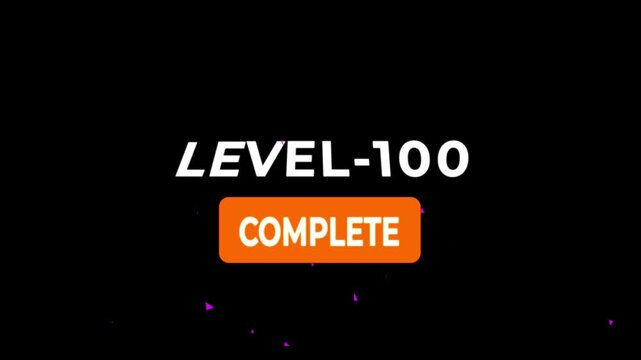 Level -100 text font animation. Level Up text sign. letters spelling out level Up appear on black background