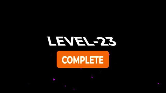 Level -23 text font animation. Level Up text sign. letters spelling out level Up appear on black background.