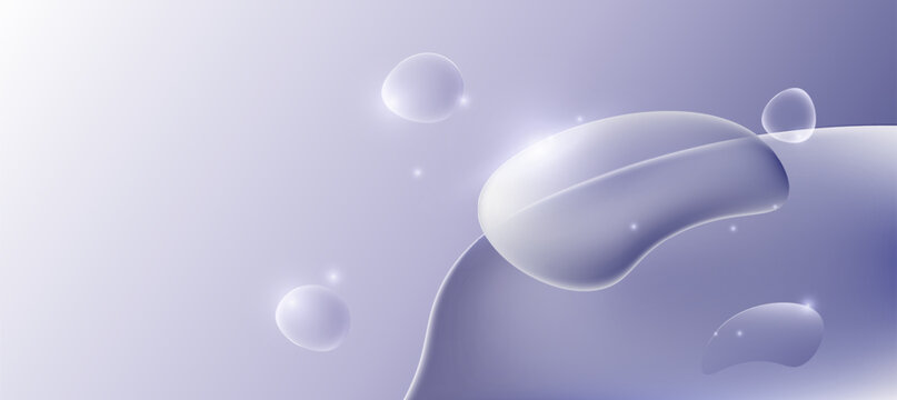 Abstract purple liquid blob background with glossy water droplets