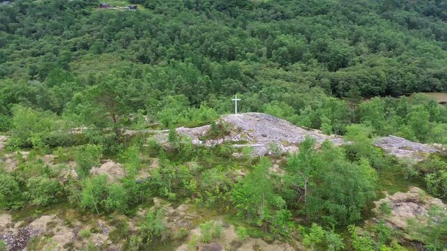 Cinematic Drone Turn Above Lovatnet Lake in Loen, Norway