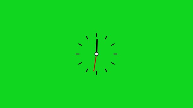 Spinning Clock Animation with Transparent Background, Flat Clock Icon, 24 Hour Time Loop, Alpha Channel, 4K Motion Graphics