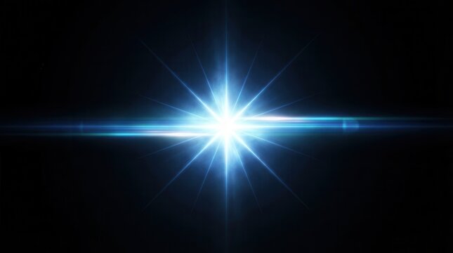 Minimalist design of a bright blue light beam horizontal streak on a dark background for clean energy concepts.