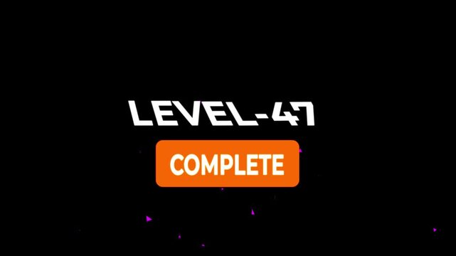Level -47 text font animation. Level Up text sign. letters spelling out level Up appear on black background.