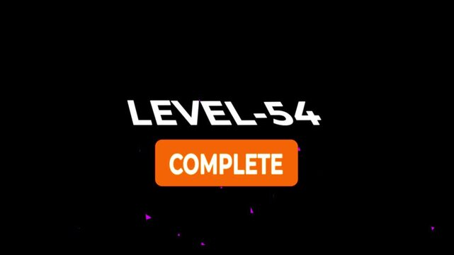 Level -54 text font animation. Level Up text sign. letters spelling out level Up appear on black background.