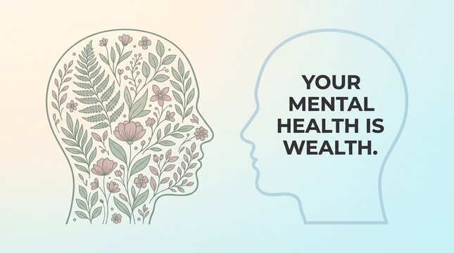 Floral ornament within human head silhouette pastel background
