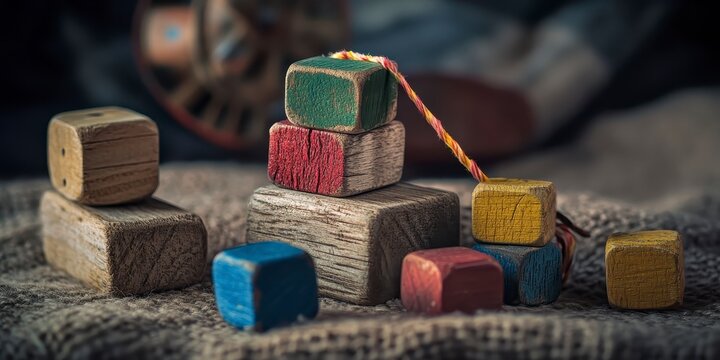 Raksha bandhan themed traditional indian wooden dice and a brass bell on a textured fabric raksha bandhan, raksha bandhan image