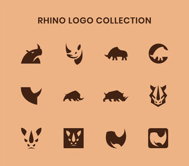 Obraz premium Minimalist Rhinoceros Logo Collection Modern Animal Brand Identity Vector Bundle