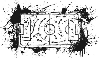 Obraz premium Grunge football field illustration with ink splatters and rough textured design