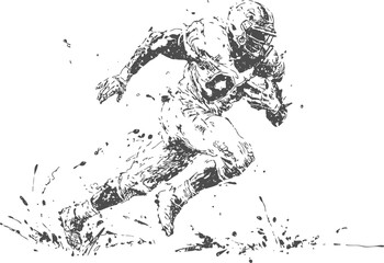 Obraz premium American football player running aggressively with ball, dynamic sports action sketch