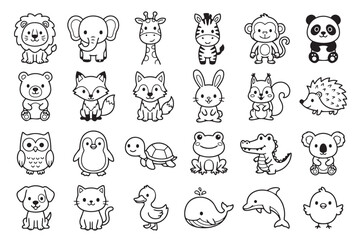 Obraz premium Collection of hand drawn cute cartoon baby animals and creatures with creature, illustration