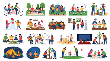 Naklejka premium Flat Design Family Activities Vector Illustration