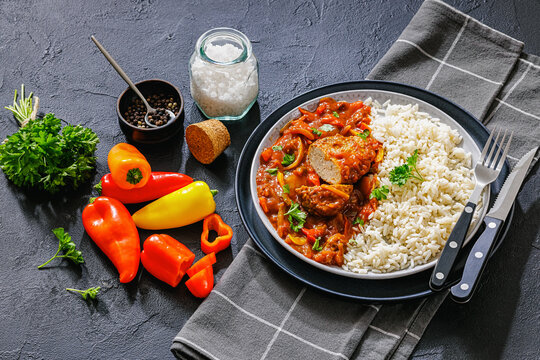 American Style Meatloaf Patty with Sauce and rice