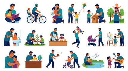 Fototapeta premium Flat Style Vector of Fathers and Children Activities - Family, Parenting, Love