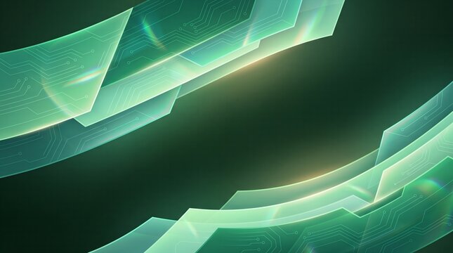 Curved Futuristic Green Glass HUD Frame with Glowing Circuit Lines