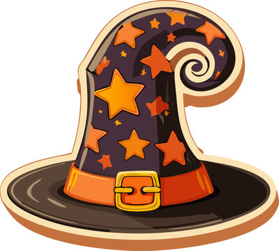  Un sombrero de bruja decorado con estrellas y hebilla dorada. Ideal para dise&ntilde;os festivos de Halloween.