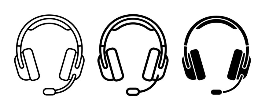 Headset Icons, Communication Devices, Audio Gear Set, Vector Graphics for Support and Gaming