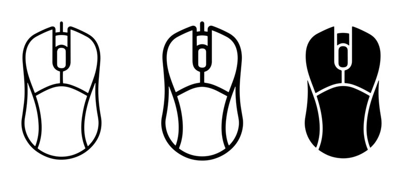 Computer Mouse Icons, Set of 3, Outline and Solid Fill, Technology Graphics