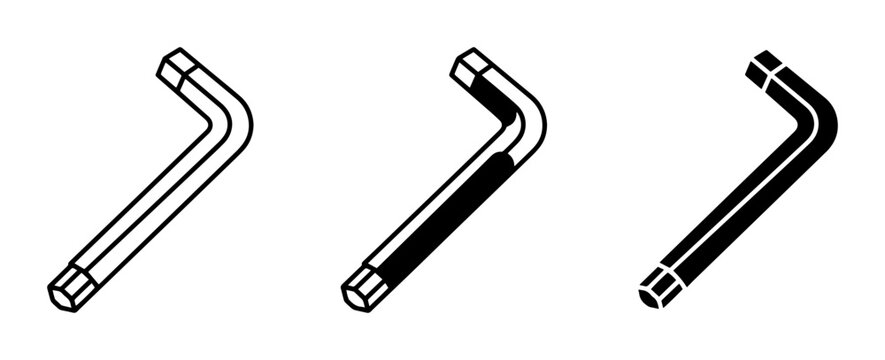 Hex Wrench Tools, Allen Key Icons, L-Shaped Metal Fastener Hardware, Vector Set